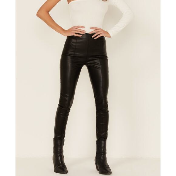 Free People We The Free Spitfire Stacked Faux Leather Pants Black Boho Festival - Picture 1 of 10